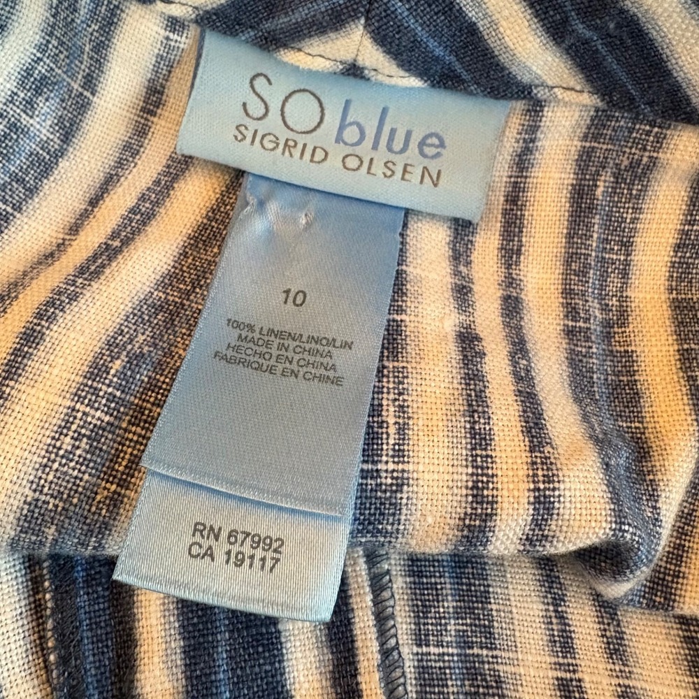 Sigrid Olsen So Blue Linen Pants Women's Sz 10 Blue White Coastal Resort Beach - Picture 7 of 10